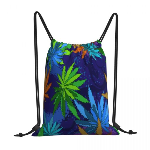 Trippy Colorful Pot Leaf Drawstring Bag