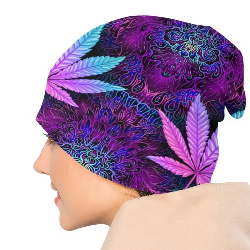 Psychedelic Neon Weed Leaf Beanie