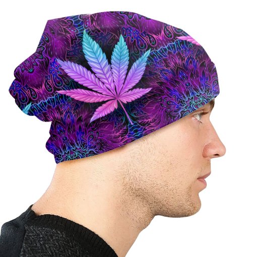Psychedelic Neon Weed Leaf Beanie