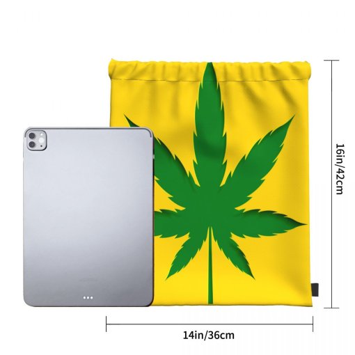 Yellow Marijuana Leaf Drawstring Bag 6