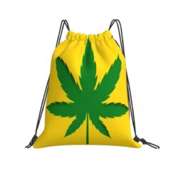 Yellow Marijuana Leaf Drawstring Bag