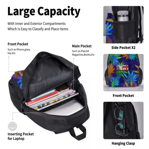 Retro Weed Leaf Backpack Set