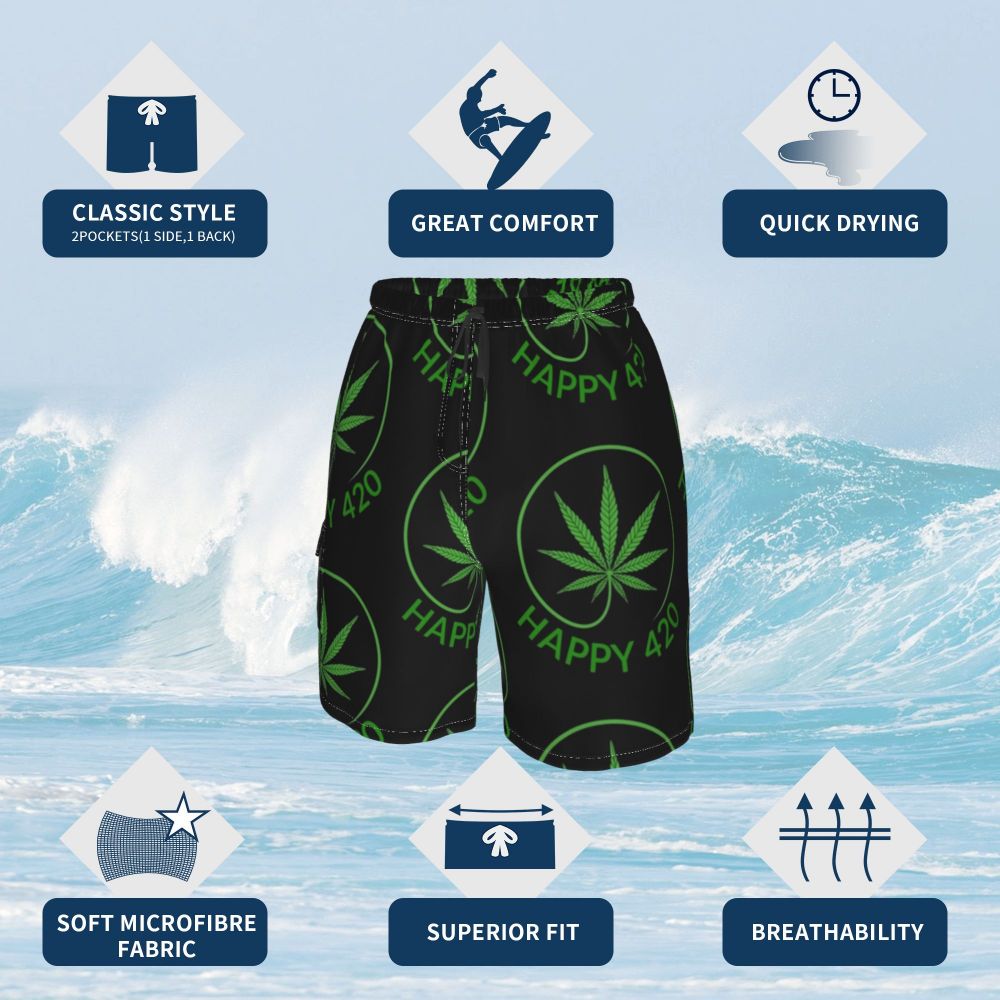 Indica Weed Swim Trunks - swimwear, reeferboss, mens-weed-clothing, mens-weed-bathing-suits
