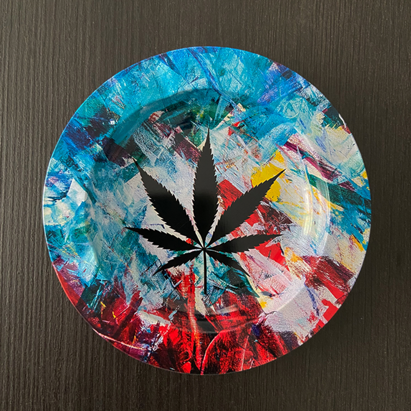 Trippy Pot Leaf Metal Ashtray - weed-accessories, reeferboss, ashtrays