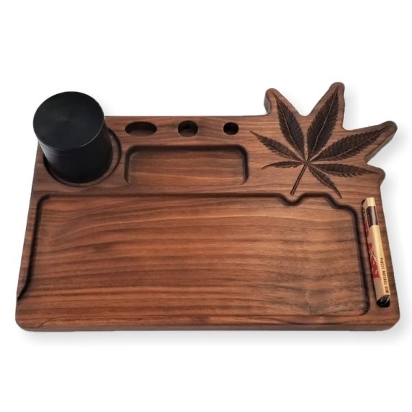 Engraved Leaf Wooden Rolling Tray