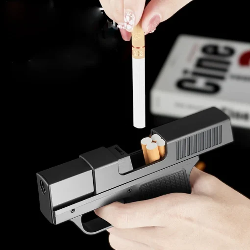 Creative Pistol-Shaped Butane Gas Lighter with 10PCS Cigarette Box - Windproof Welding Gun Cigar Lighter - Unusual Gift Ideas 3