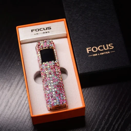 Elegant Women's USB Rechargeable Lighter with Double Arc Igniter and Fine Rhinestones 2