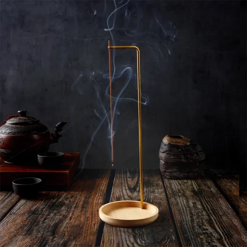 Creative Brass Incense Holder - 1Pcs Upside Down Design | Wooden Incense Burner with Ash Catcher 2