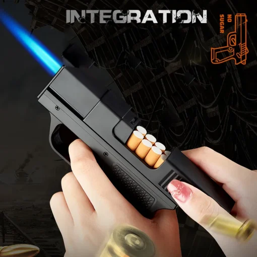 Creative Pistol-Shaped Butane Gas Lighter with 10PCS Cigarette Box - Windproof Welding Gun Cigar Lighter - Unusual Gift Ideas 1