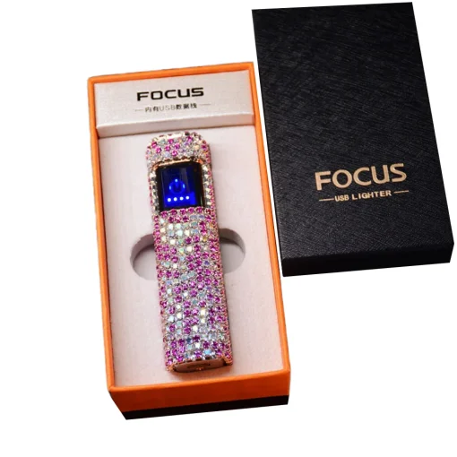 Elegant Women's USB Rechargeable Lighter with Double Arc Igniter and Fine Rhinestones 1