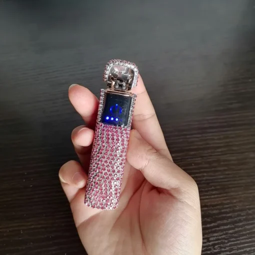 Elegant Women's USB Rechargeable Lighter with Double Arc Igniter and Fine Rhinestones 3