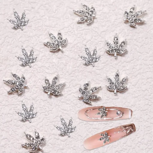 Silver Weed Leaf Nail Art Charms 4