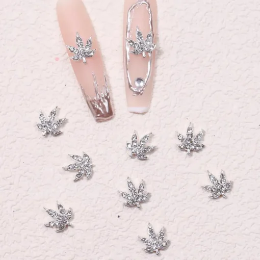 Silver Weed Leaf Nail Art Charms 1