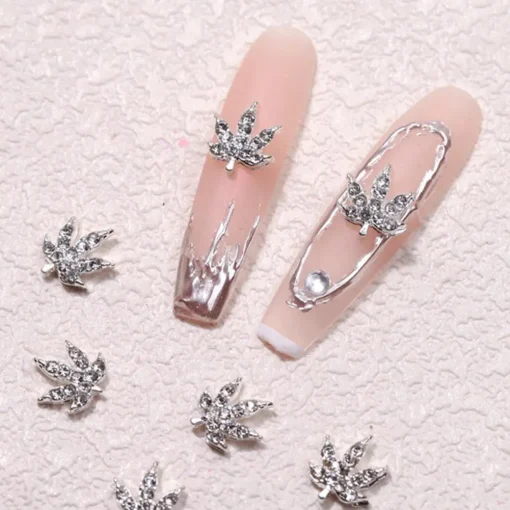 Silver Weed Leaf Nail Art Charms 2