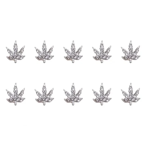 Silver Weed Leaf Nail Art Charms 3
