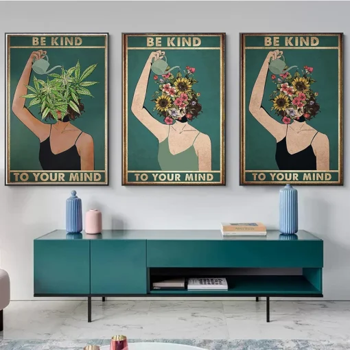 Vintage Pot Head Weed Girl Poster - Mental Health Awareness Wall Art Print 3