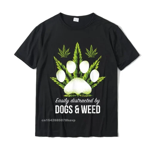 Easily Distracted by Dogs & Weed T-Shirt - Humorous Dog Lover Cotton Tee 1