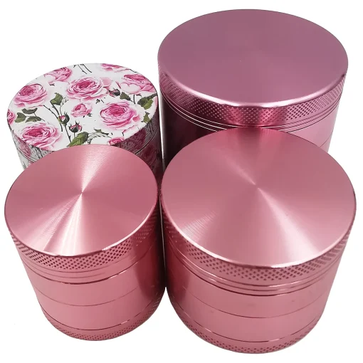 Pink Rolling Tray Set & Tobacco Grinder - Aluminum Alloy, 4 Layers, Silicone Ashtray Included 2