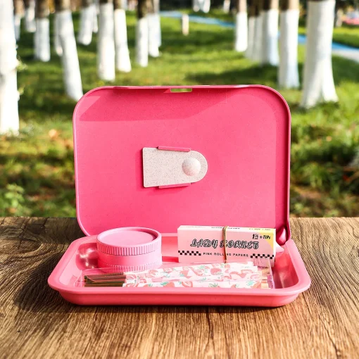 Valentine's Day Pink Smoking Set - Elegant Double-Layer Roll Tray with Scraper, Romantic Gift for Smokers 3