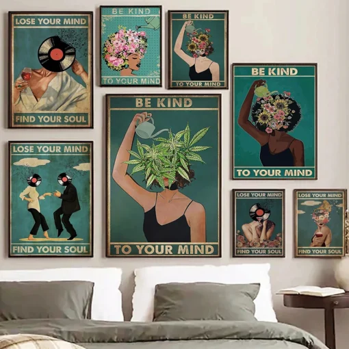 Vintage Pot Head Weed Girl Poster - Mental Health Awareness Wall Art Print 1