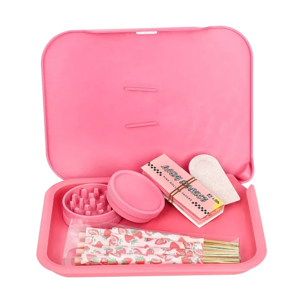 Valentine's Day Pink Smoking Set - Elegant Double-Layer Roll Tray with Scraper, Romantic Gift for Smokers 1