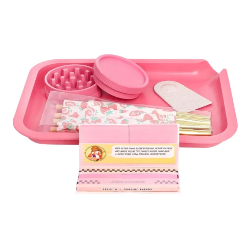Valentine's Day Pink Smoking Set - Elegant Double-Layer Roll Tray with Scraper, Romantic Gift for Smokers 4